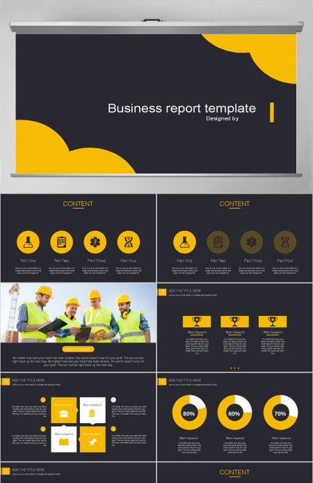 黑色黄色简约商务通用商业计划书销售总结PPT模板