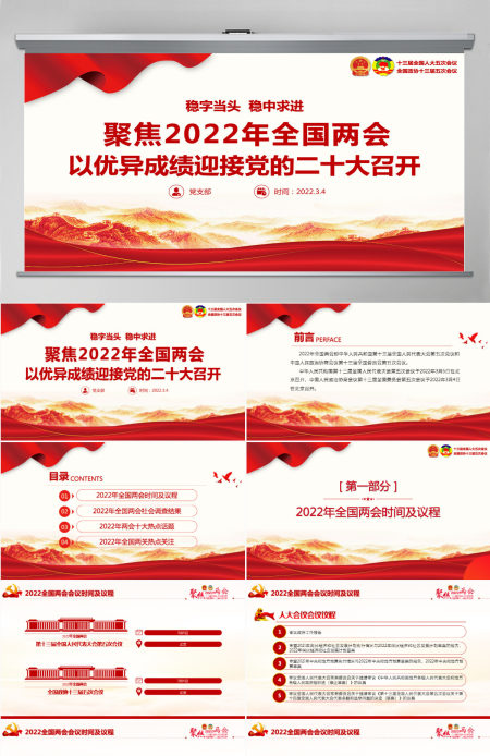聚焦2022年全国两会精美大气以优异成绩迎接党的二十大召开党课课件PPT-含讲稿