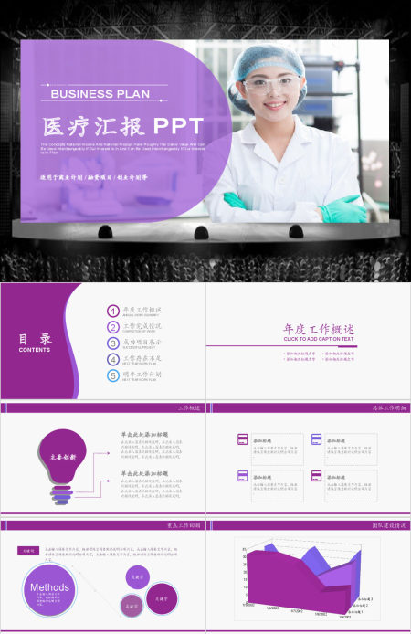 2017年紫色医疗医药医学汇报PPT模板