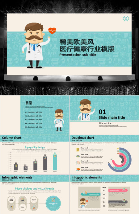 精美欧美风医疗健康行业ppt模板幻灯片