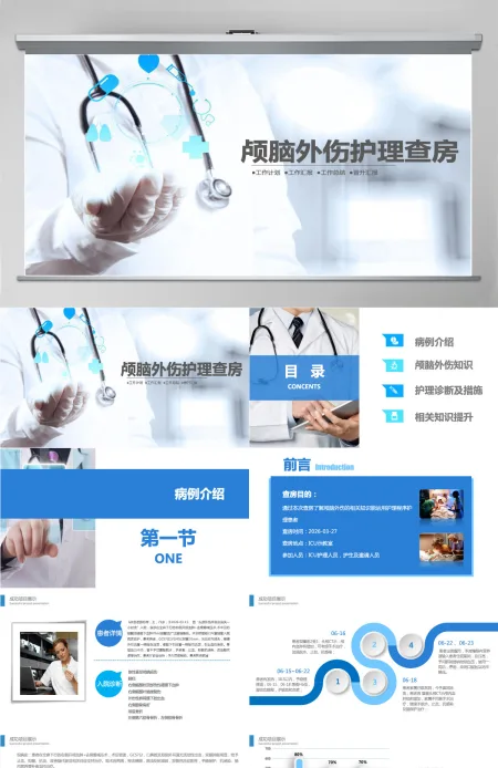 医生背景颅脑外伤护理查房PPT