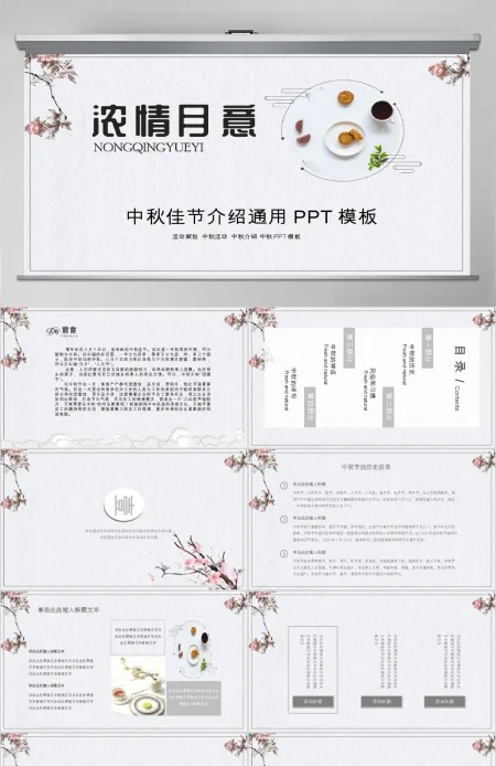 灰色中国风中秋节日介绍通用PPT模板
