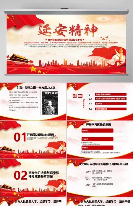 延安学习经验与延安精神微党课PPT模板