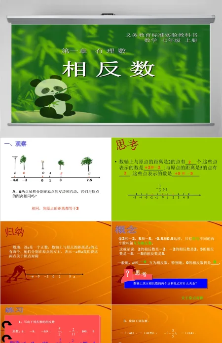 义务教育标准实验教科书数学课件七年级上册第一章有理数相反数PPT模板 义务教育标准实验教科书数学课件七年级上册第一章有理数相反数PPT模板