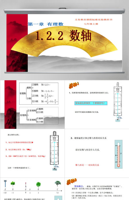  义务教育课程标准实验教科书七年级上册第一章有理数数轴PPT模板