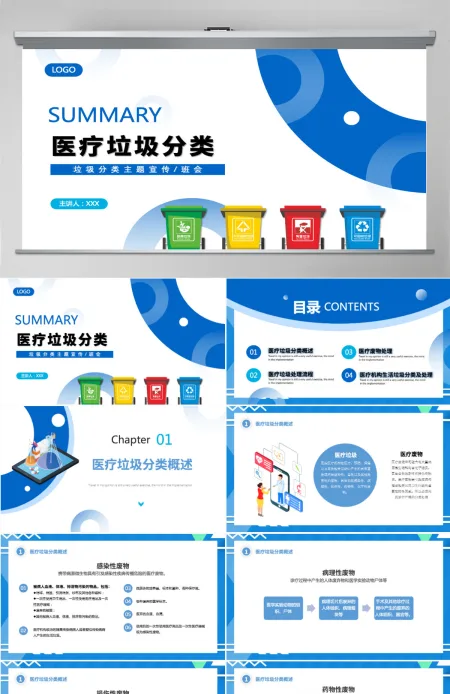 2022医疗垃圾分类简约清新医疗通用PPT