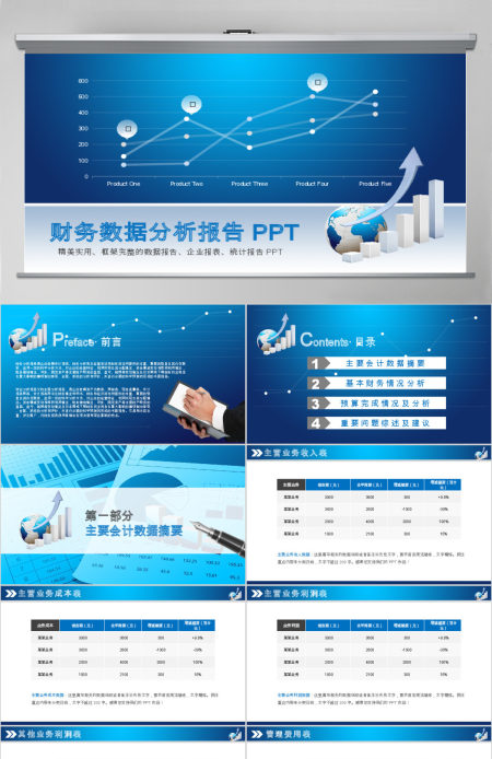 蓝色大气企业财务数据统计分析报告PPT