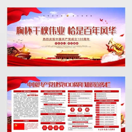 胸怀千秋伟业恰是百年风华庆祝建党100周年宣传栏设计模板