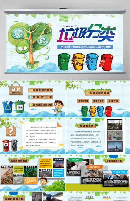 卡通垃圾分类环保教育培训课件PPT模板