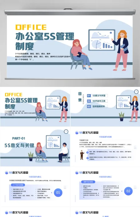 2024办公室5S管理制度简约插画风公司企业5S管理制度知识培训课件模板PPT 2024办公室5S管理制度简约插画风公司企业5S管理制度知识培训课件模板PPT