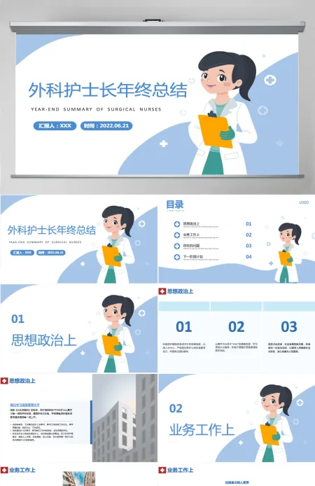 2022外科护士长年终总结简约风医院护士长年终工作总结汇报课件模板PPT