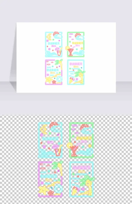 霓虹灯夏季广告牌元素装饰图案原创字体 霓虹灯夏季广告牌元素装饰图案原创字体