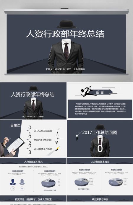 框架完整的人力资源部行政部工作总结PPT 框架完整的人力资源部行政部工作总结PPT