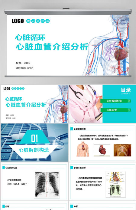 完整内容心脏健康医学解剖研究PPT模板素材下载 完整内容心脏健康医学解剖研究PPT模板素材下载