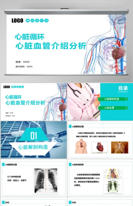完整内容心脏健康医学解剖研究PPT模板素材下载 完整内容心脏健康医学解剖研究PPT模板素材下载