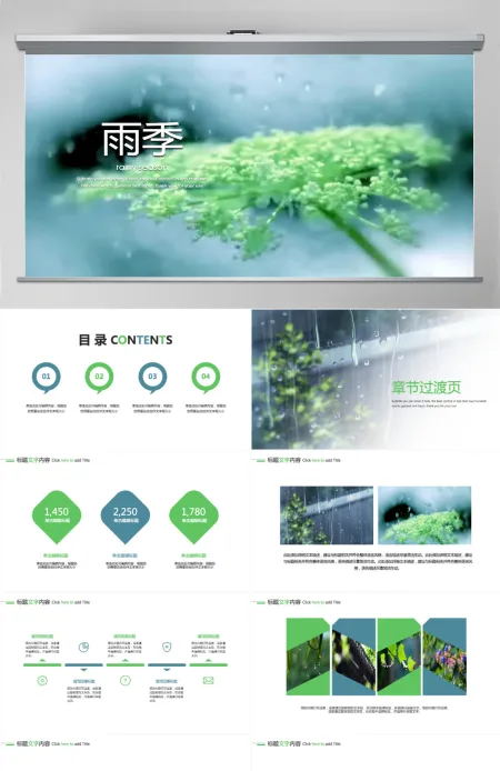 开场视频清新雨季下雨天ppt模板