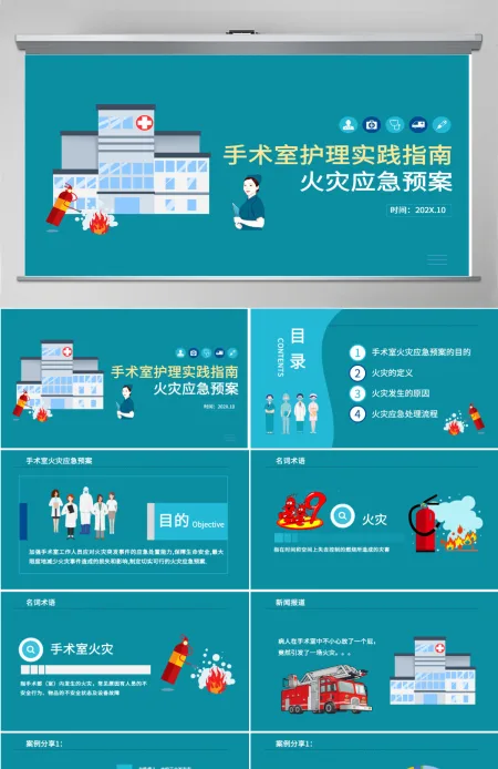手术室护理实践指南清新简洁火灾应急预案PPT