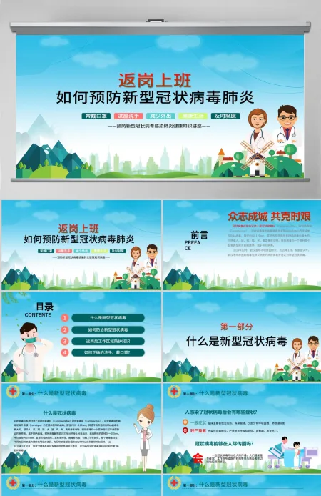 返岗上班如何预防新型冠状病毒肺炎PPT模板 返岗上班如何预防新型冠状病毒肺炎PPT模板