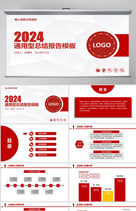 2024大气年终总结工作汇报动态PPT