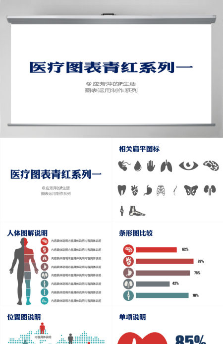 医疗医药药学研究ppt图表及图标素材打包下载