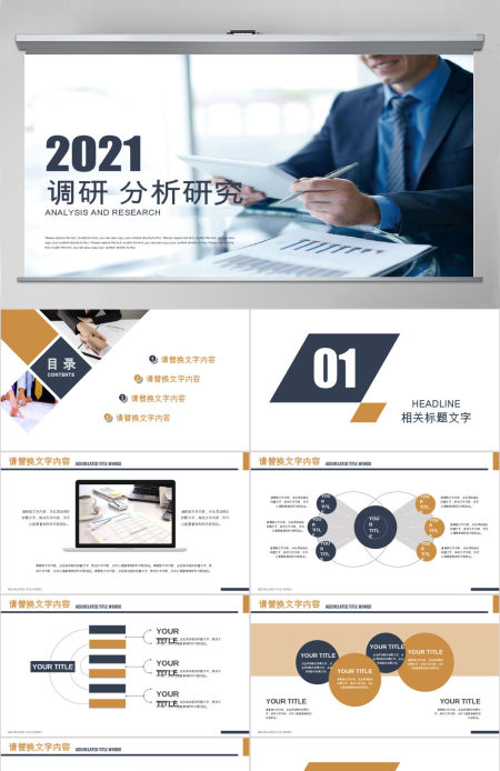 商务办公工作报告市场调研分析研究ppt