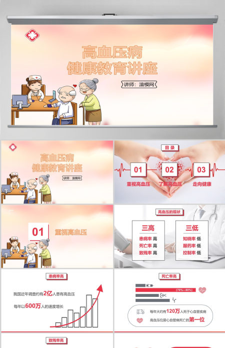粉色唯美卡通大气全国高血压日PPT模板