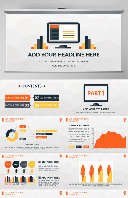 适合市场分析销售类大气简洁扁平PPT模板