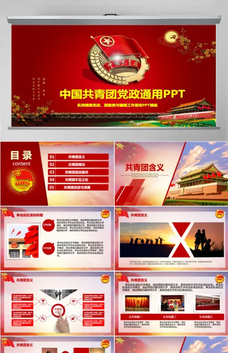 共青团党政团委工作报告通用PPT模版 共青团党政团委工作报告通用PPT模版