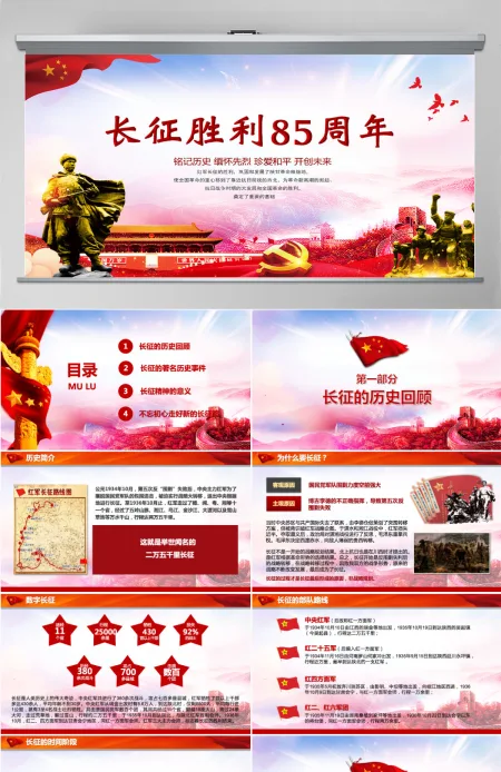 中国工农红军长征胜利85周年PPT模板-含讲稿