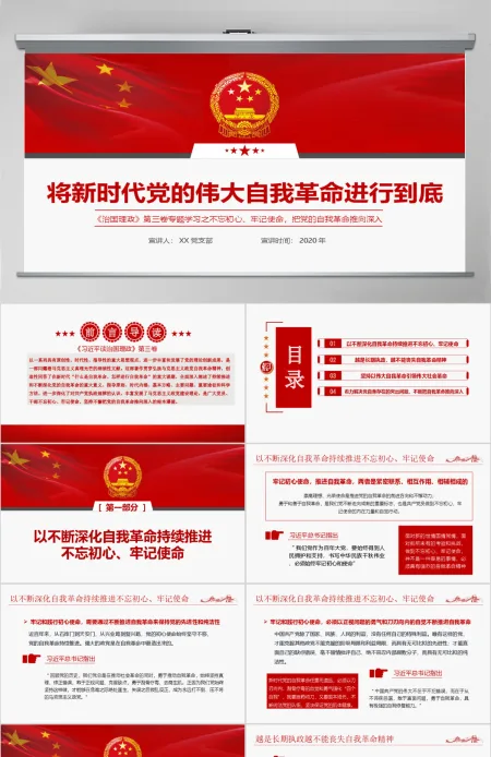 简洁大气将新时代党的伟大自我革命进行到底党课ppt