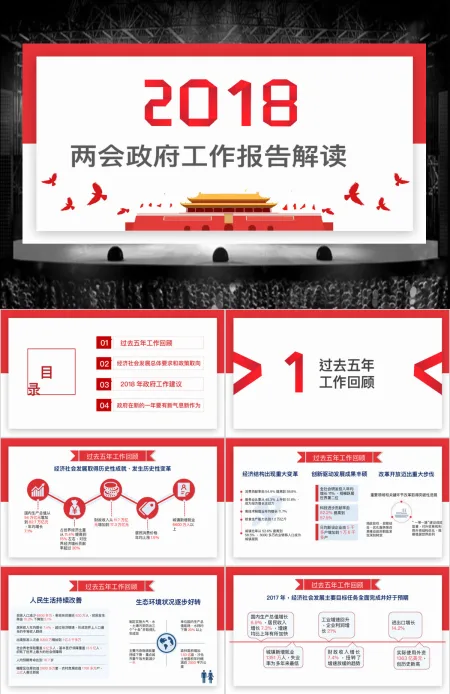 简约创意版2018聚焦两会政府工作报告党政党课党建ppt模板 简约创意版2018聚焦两会政府工作报告党政党课党建ppt模板