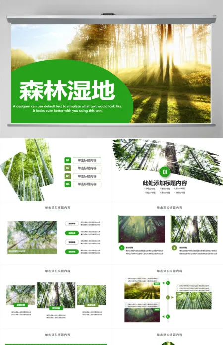 原创湿地森林植树节湿地森林日植树造林PPT模板-版权可商用