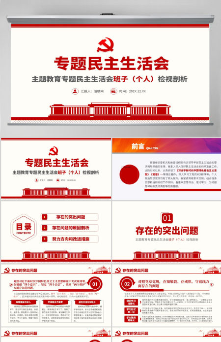 原创主题教育专题民主生活会党组班子个人检视剖析ppt