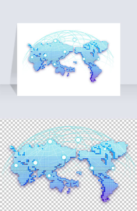 全球信息网地图蓝色科技感世界地图免抠png素材