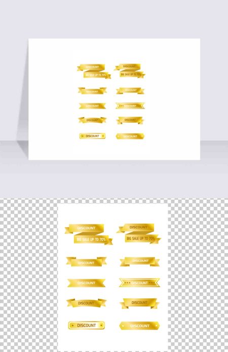 金色丝带促销标签素材