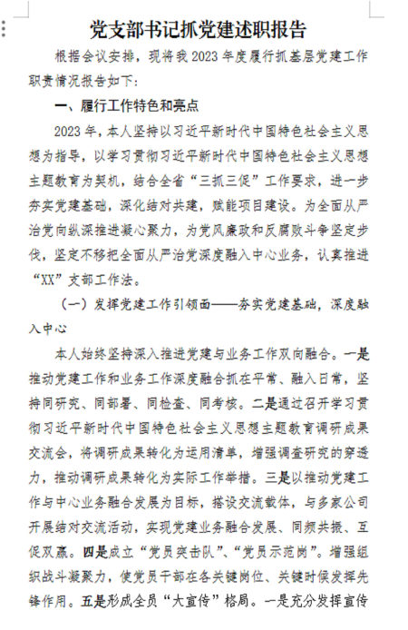 党支部书记述职报告