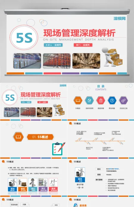 框架完整下载即用多色企业仓储5S现场管理深度解析PPT模板 框架完整下载即用多色企业仓储5S现场管理深度解析PPT模板