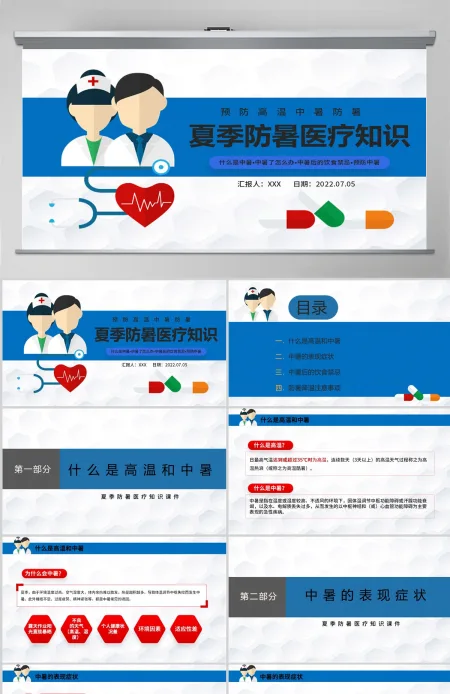 企业培训夏季防暑医疗知识简约风夏季防暑医疗知识培训课件模板PPT