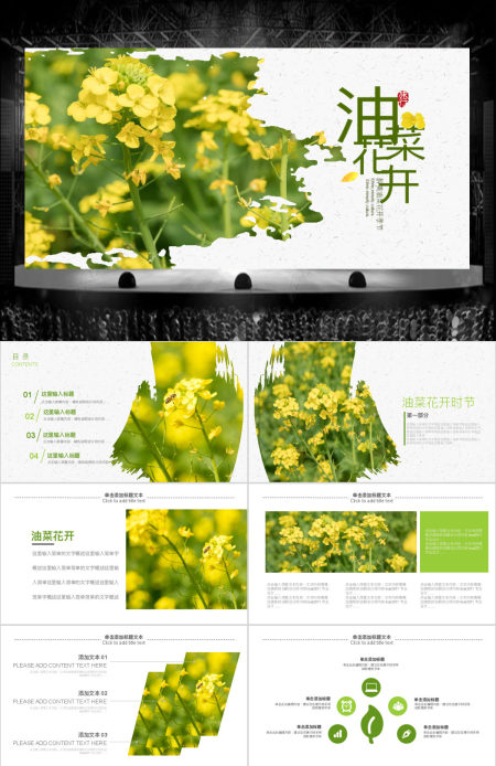 原创春天乡村旅游油菜花风景油菜花田PPT模板