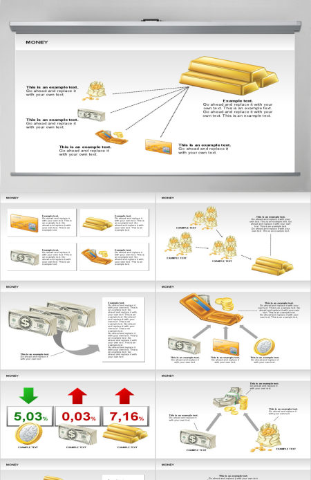 银行卡 金条 钱袋子 美元 硬币 金融理财相关ppt图表模板 (8)