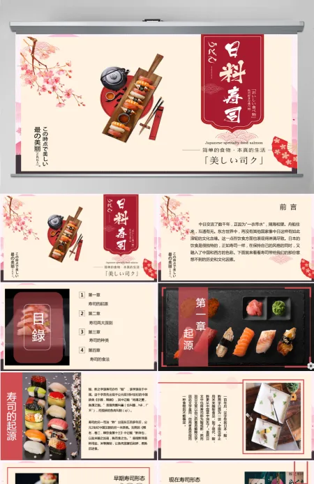 日系相册风日料寿司的形成与发展PPT模板