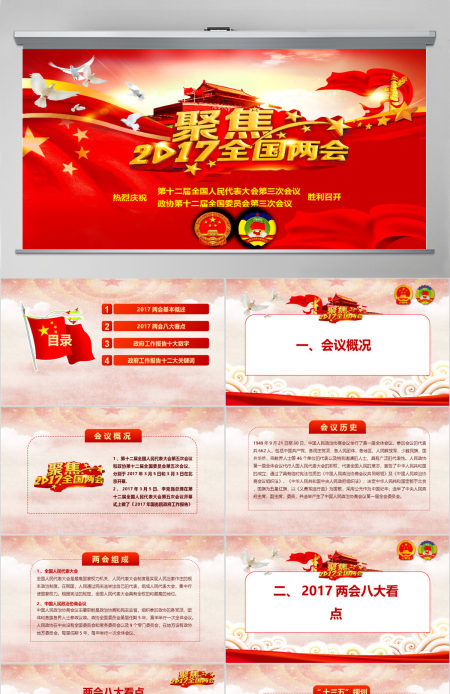2017聚焦两会热点内容学习解读PPT