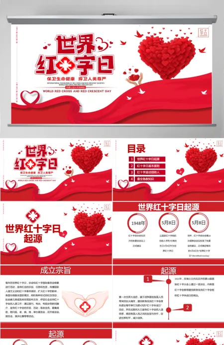 红色大气简约世界红十字日介绍PPT模板