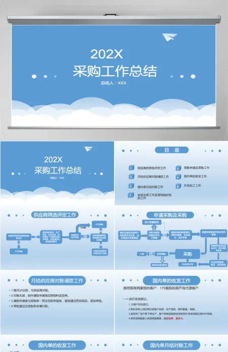 蓝色简洁采购工作总结PPT模板 蓝色简洁采购工作总结PPT模板