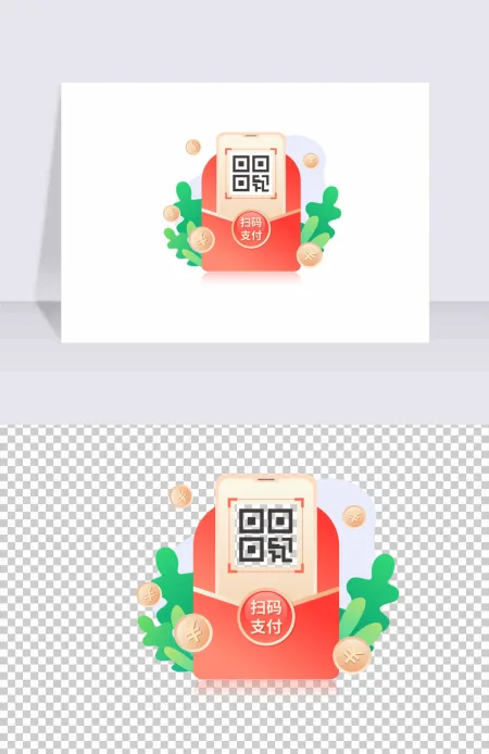 扫码支付红包手机金币矢量促销元素 扫码支付红包手机金币矢量促销元素